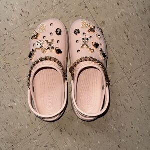 Women’s Size 10 Light Pink Platform Crocs with Charms